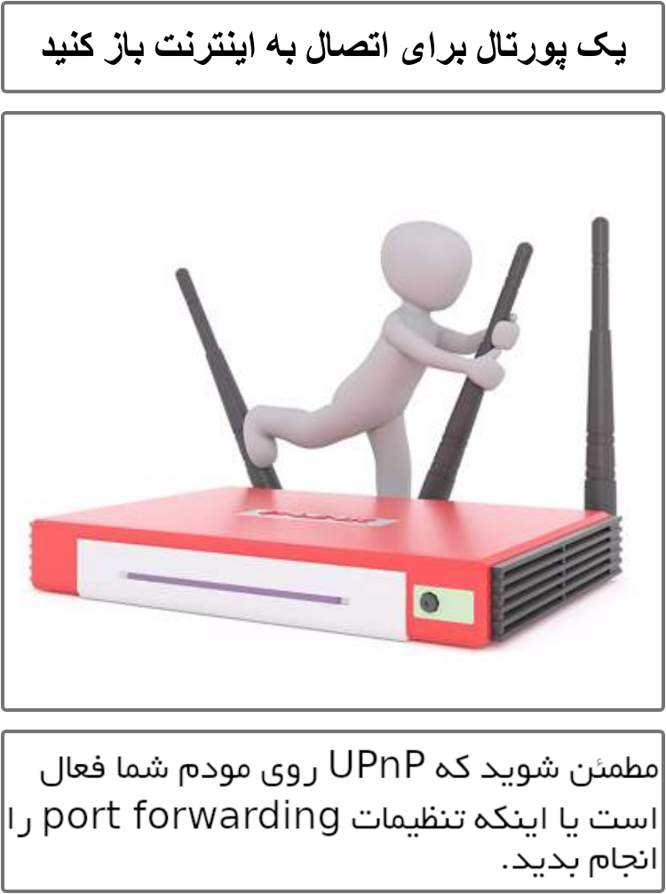 یک پورتال به اینترنت باز کنید: اطمینان حاصل کنید که UPnP در روتر شما فعال شده است یا سیستم انتقال پورت را تنظیم کنید.