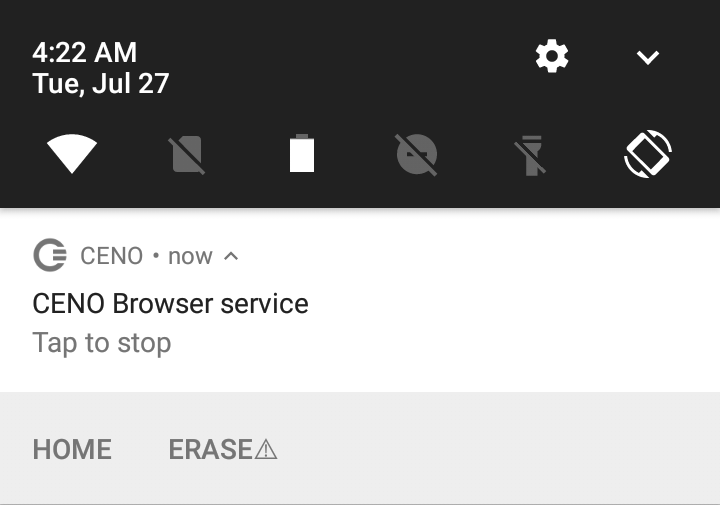 Figure: Tap on the notification to stop the Ceno service